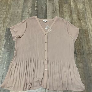 Pleione Tan Pleated Blouse Size L